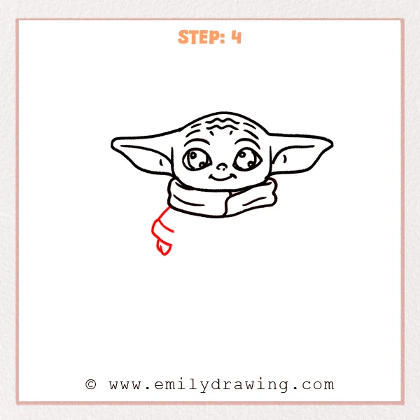 how to draw a baby yoda - Step 4: Baby Yoda gets a left sleeve with a small simplified hand peeking out.